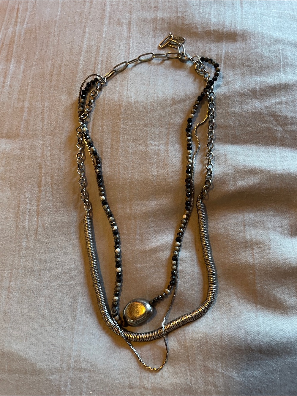 NWOT Wes Semiprecious Multi-Strand Black and Silver Layered Necklace